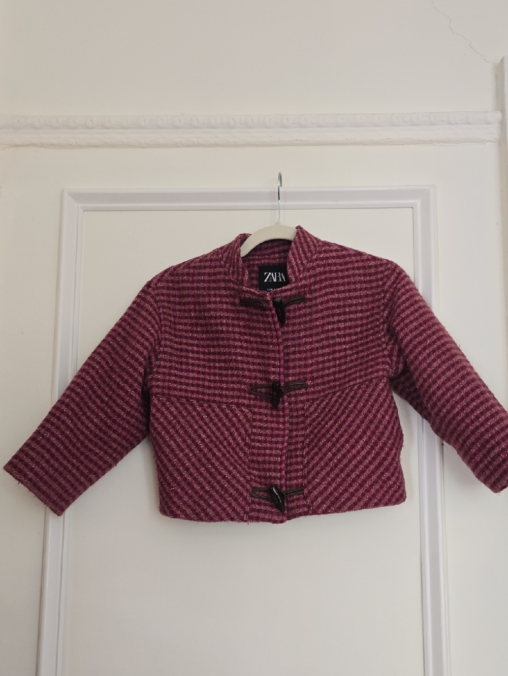Zara Kids Magenta Houndstooth Toggle Jacket
